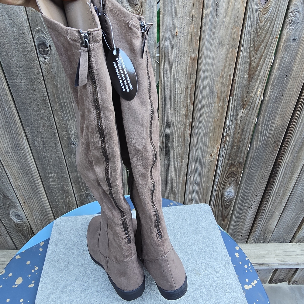 Style & Co.Style Womens Hayley Faux Suede Zipper Riding Boots Taupe Sz 6.5 - Picture 4 of 13